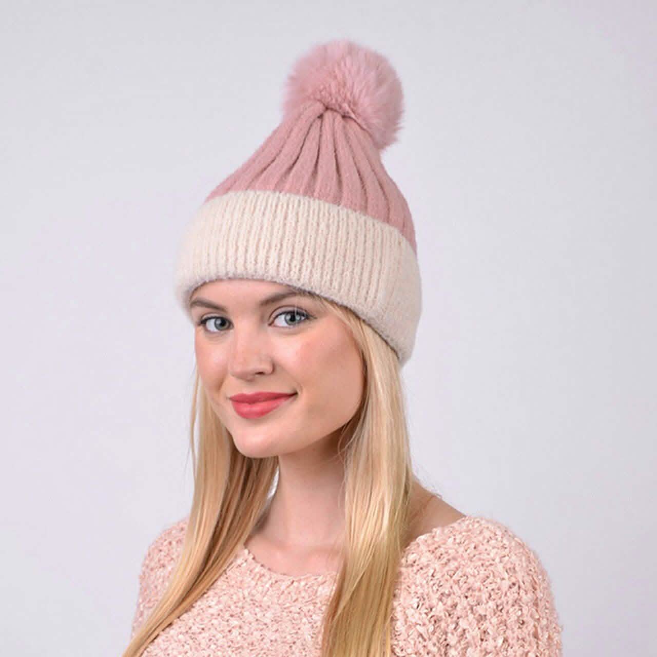 Women's Pom Pom Two-Tone Knit Winter Hat DailySale