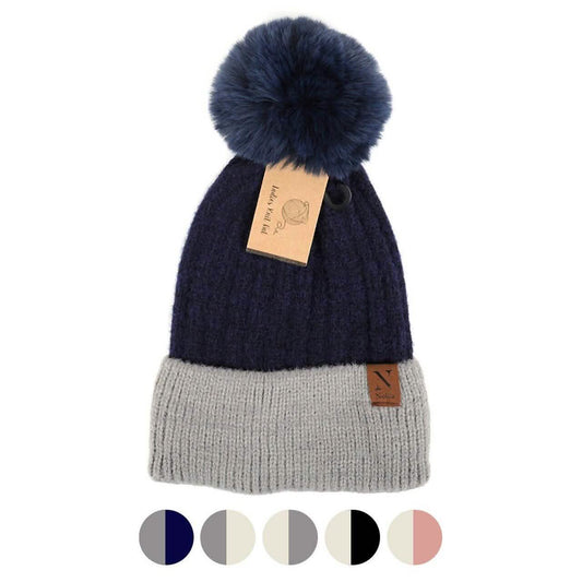 Women's Pom Pom Two-Tone Knit Winter Hat DailySale