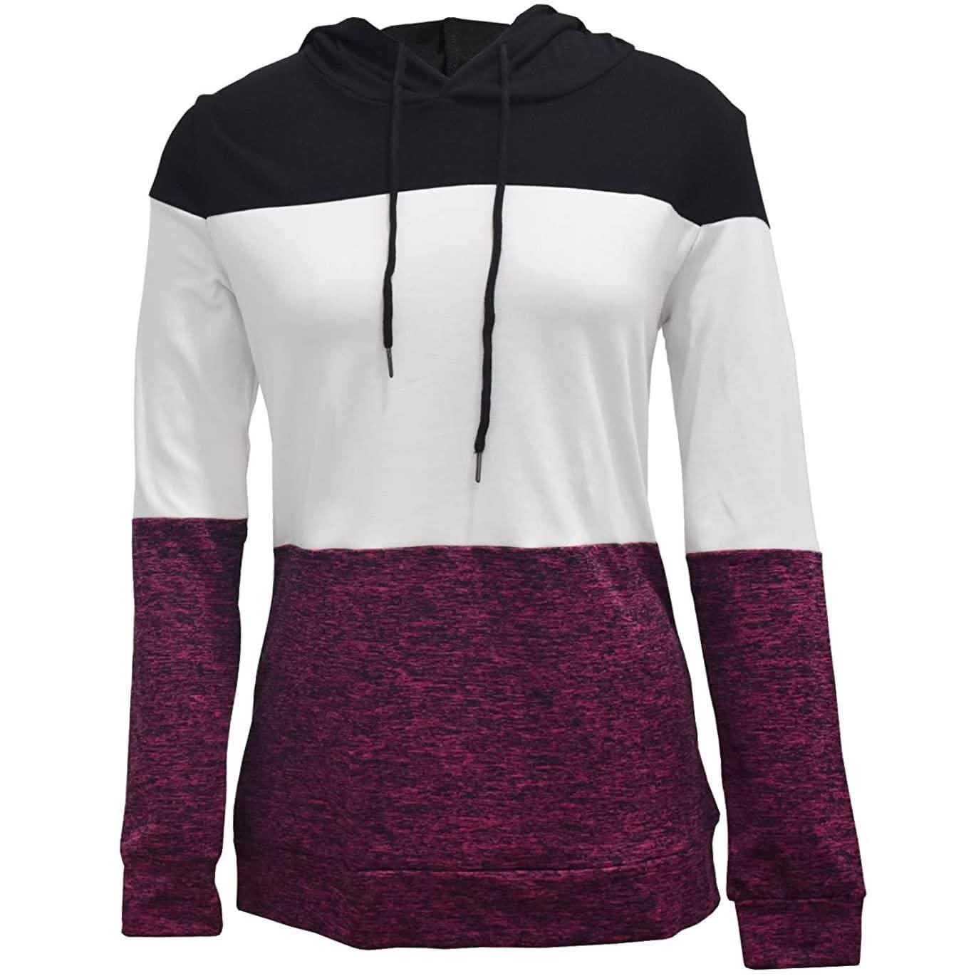 Women's Pullover Long Sleeve Fall Hoodies Color Block Tunics Loose Casual Sweatshirts DailySale