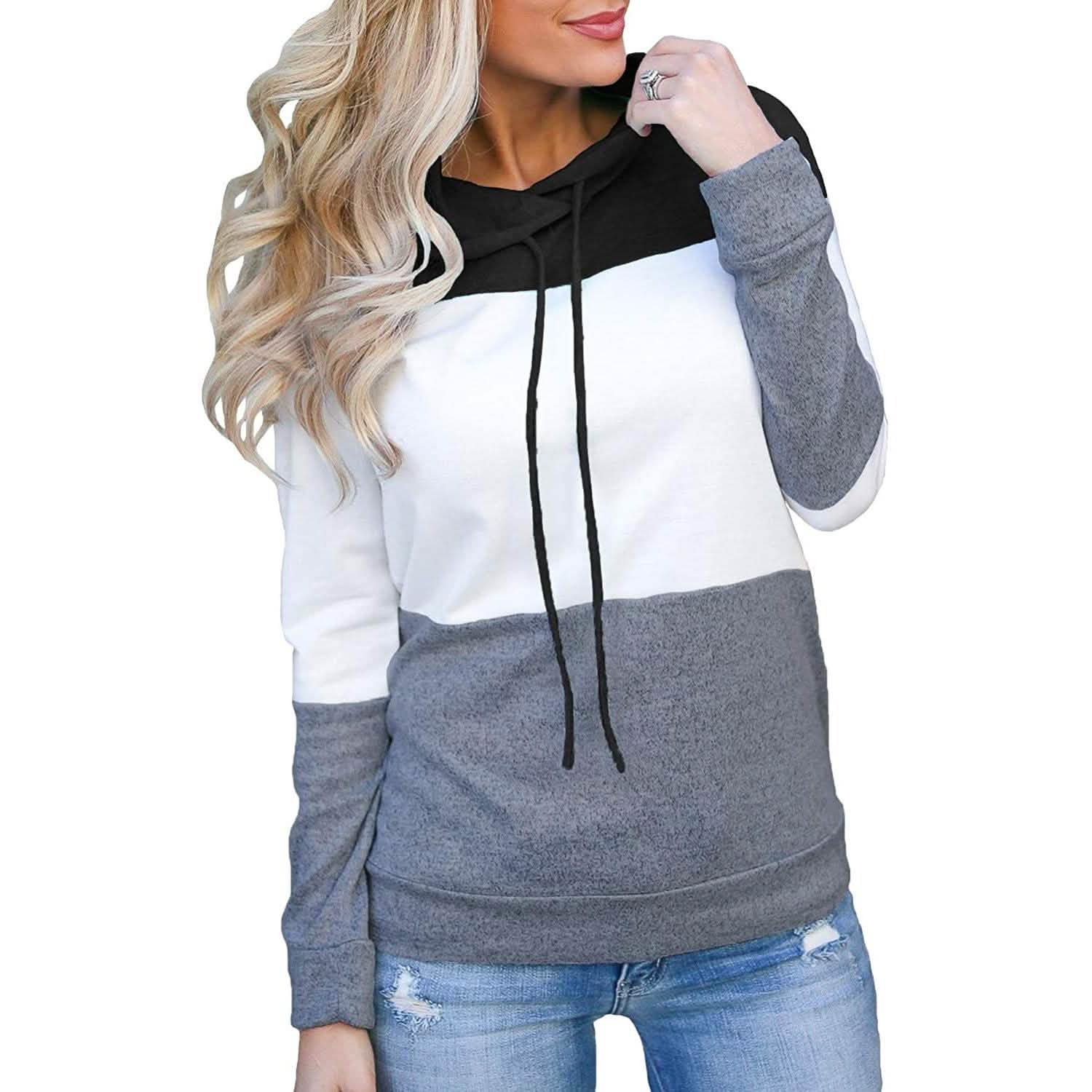 Women's Pullover Long Sleeve Fall Hoodies Color Block Tunics Loose Casual Sweatshirts DailySale