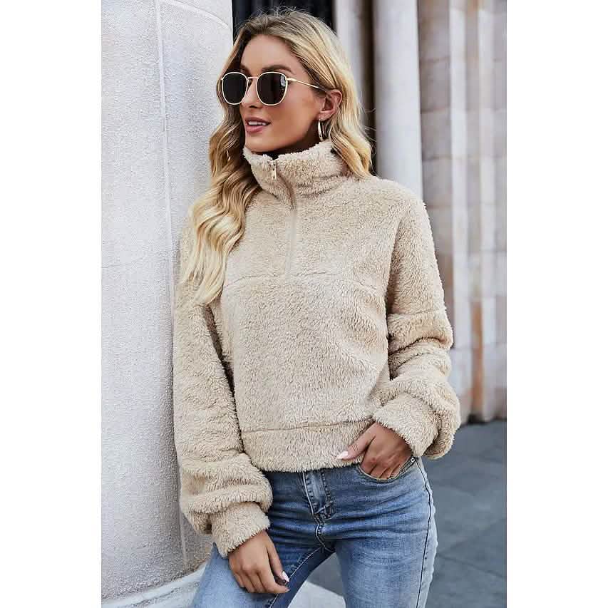 Women's Pullover Plain Quarter Zip Sweatshirt DailySale