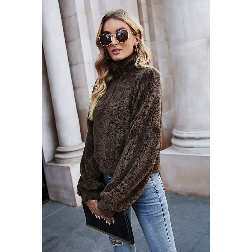 Women's Pullover Plain Quarter Zip Sweatshirt DailySale