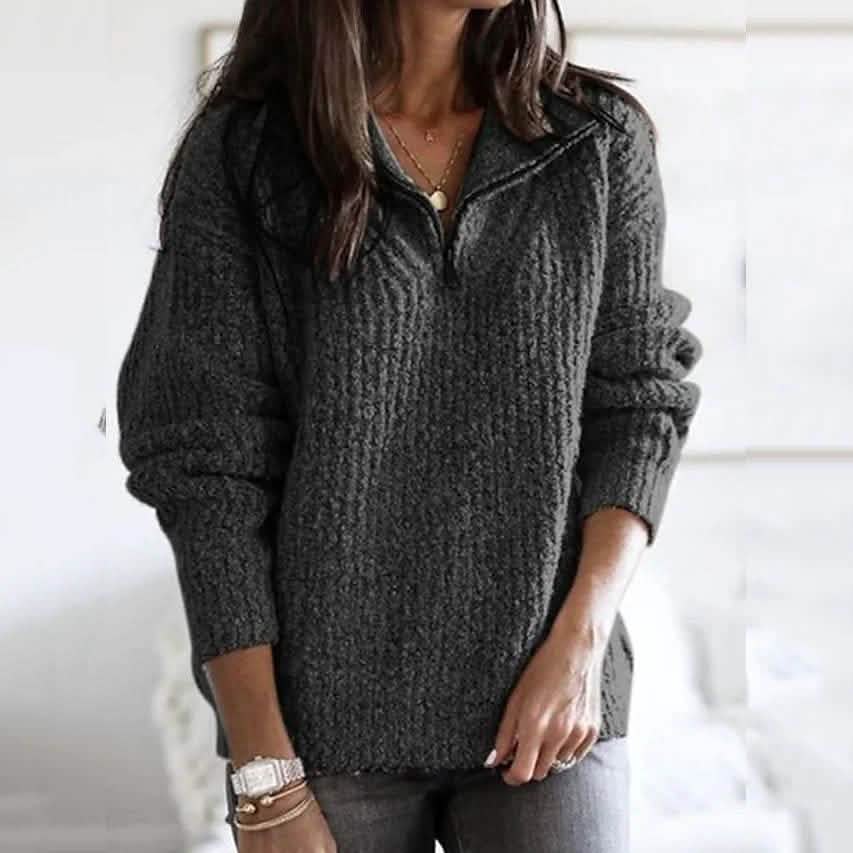 Women's Pullover Sweater Zipper Solid Color Basic Casual Long Sleeve Sweater Cardigans DailySale