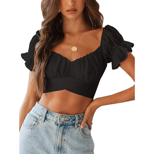 Women's Ruffle Short Sleeve Tie Shirt DailySale