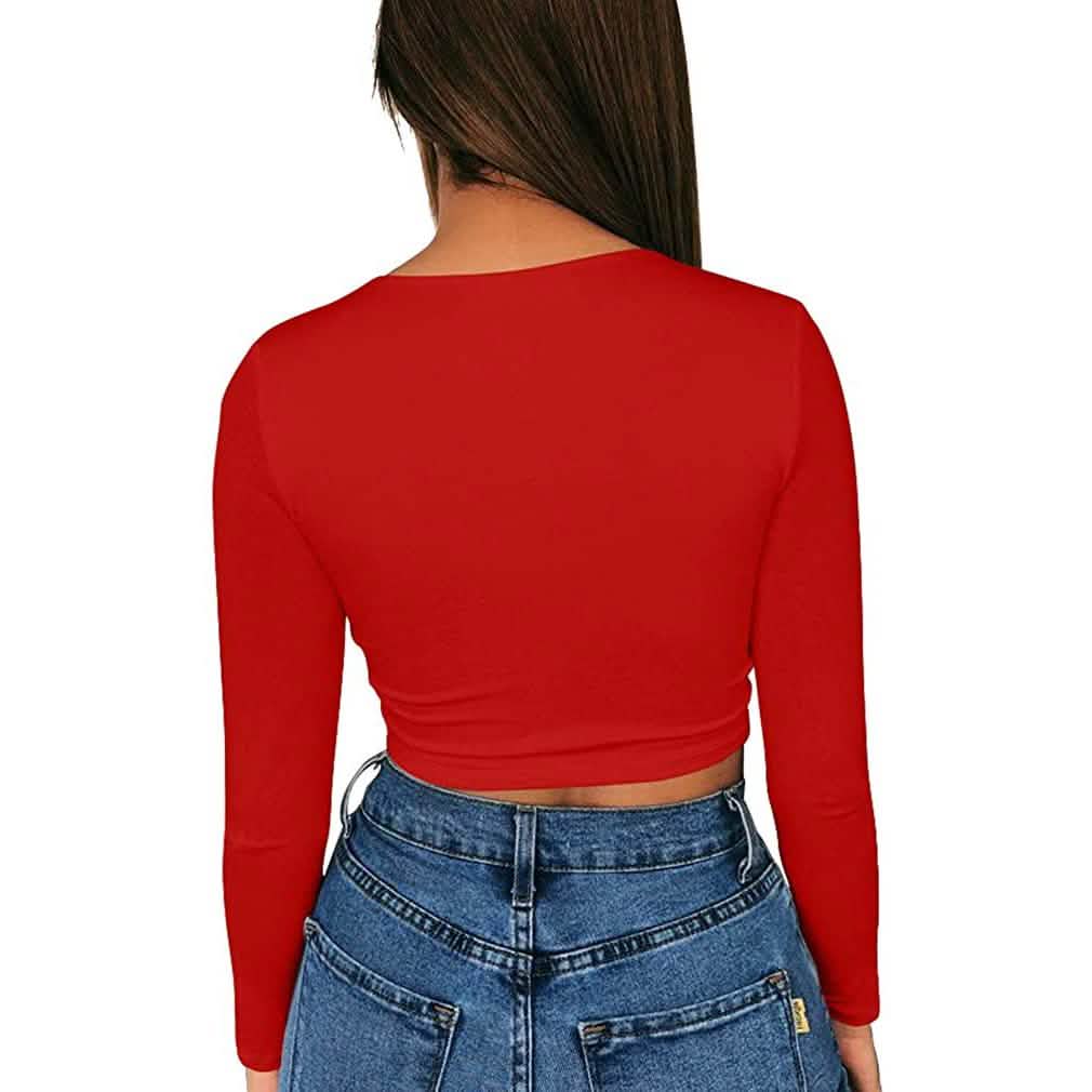 Women's Sexy Bodycon Scoop Neck Long Sleeve Slim Crop Top DailySale