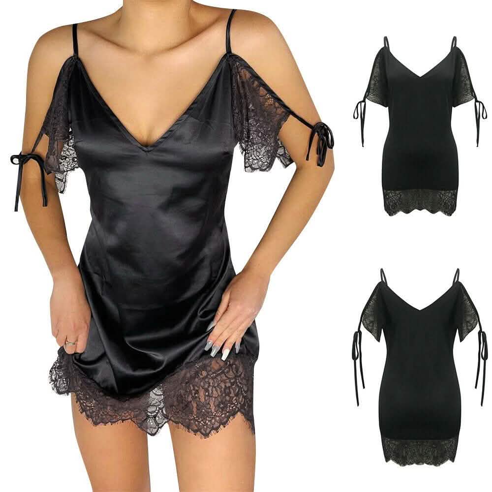 Women's Sexy Lace Satin Mini Dress DailySale