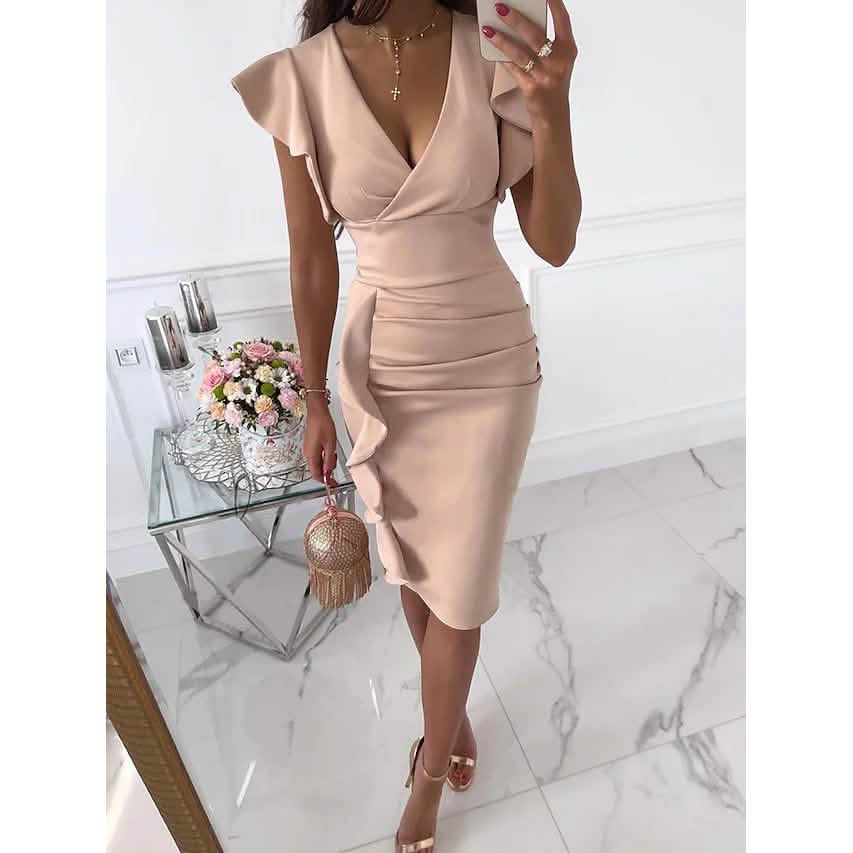 Women's Sheath V-Neck Knee Length Dress DailySale