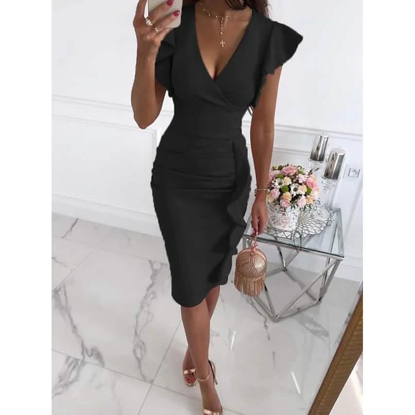 Women's Sheath V-Neck Knee Length Dress DailySale
