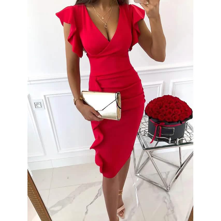 Women's Sheath V-Neck Knee Length Dress DailySale