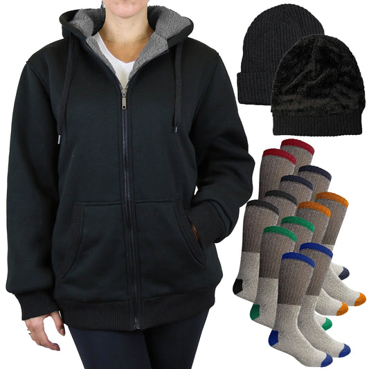 Women's Sherpa Hoodie, Hat and Thermal Socks Gift Set DailySale