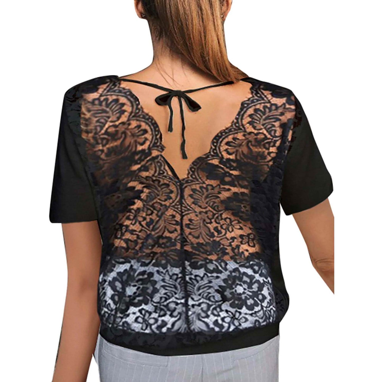 Women's Short Sleeve Back Lace Top Blouse DailySale