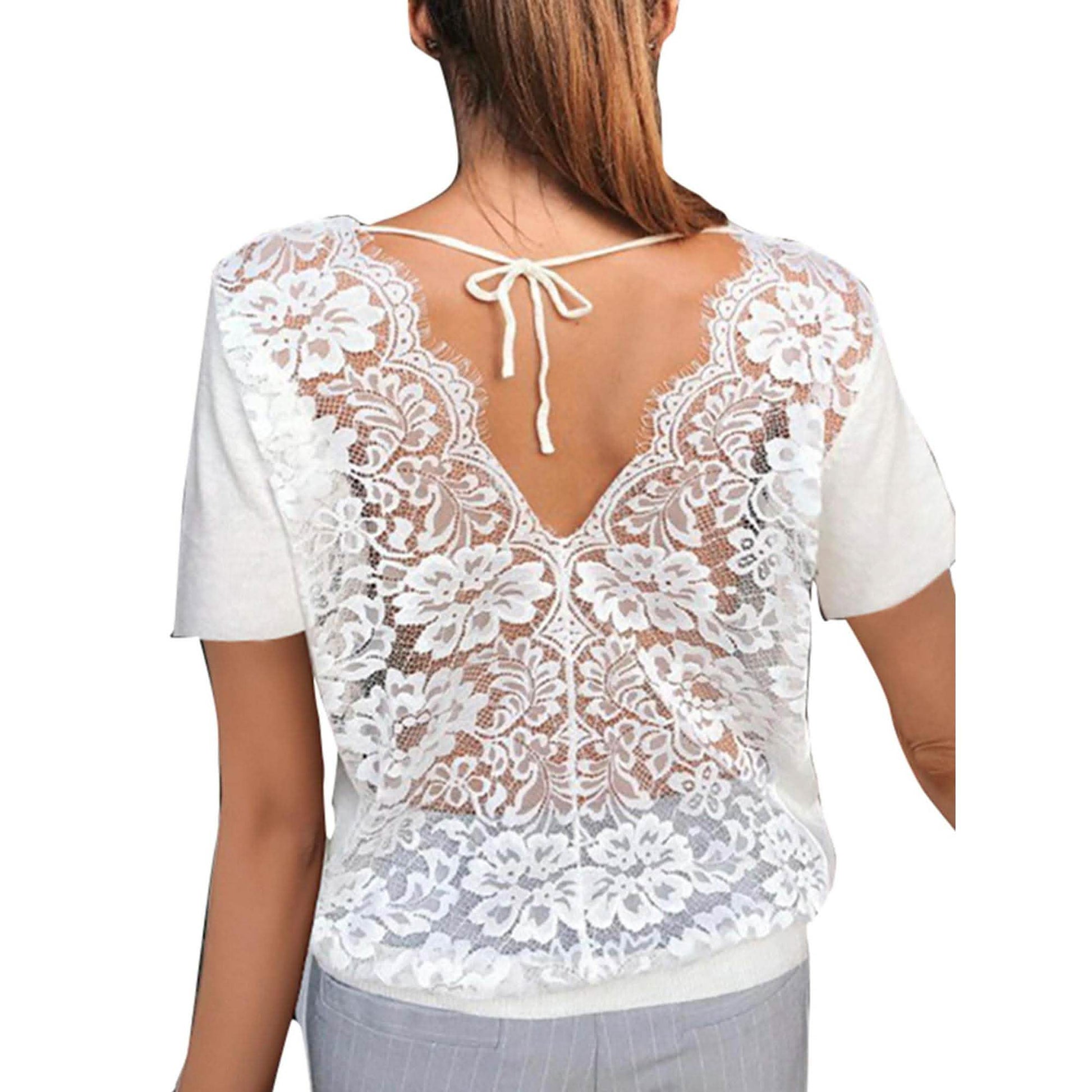 Women's Short Sleeve Back Lace Top Blouse DailySale