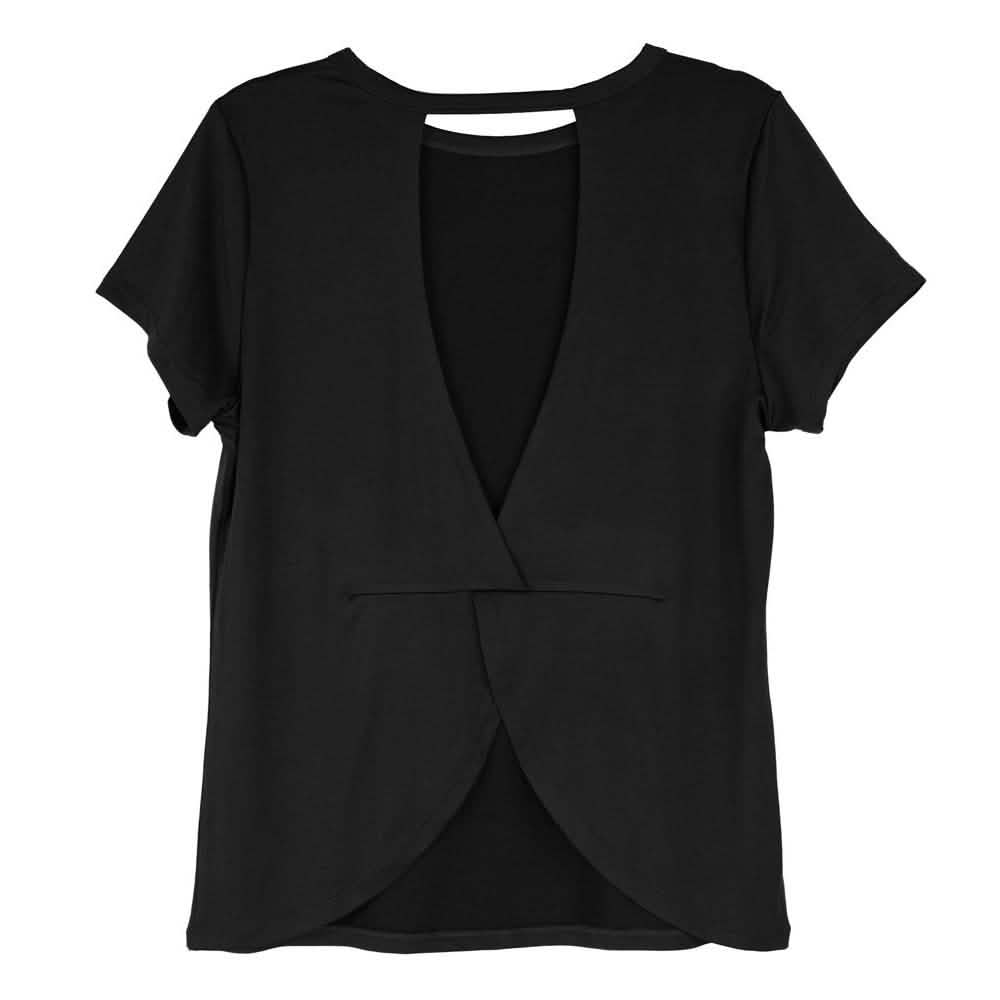 Women's Short Sleeve Criss Cross Open Back Solid T-Shirt Blouse DailySale