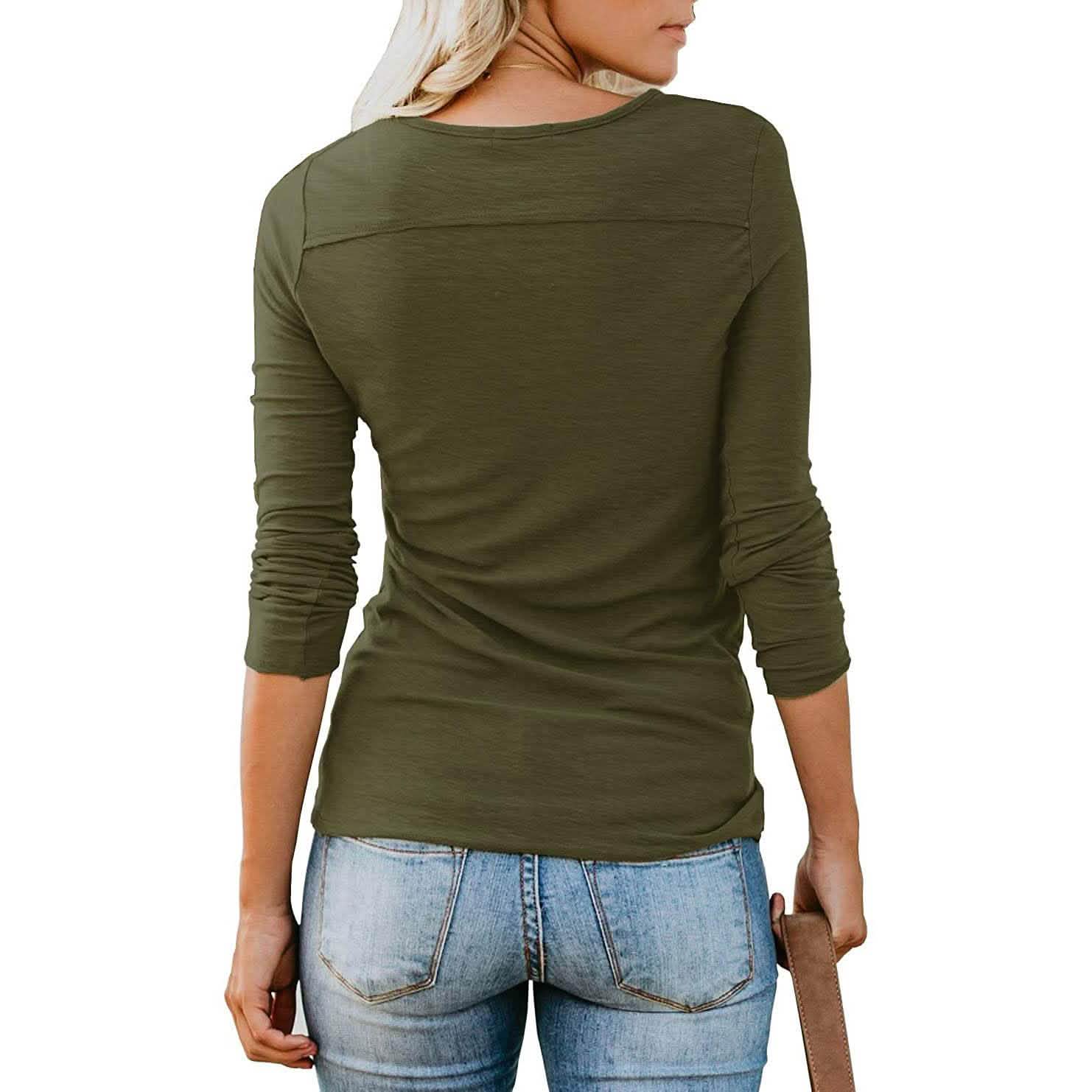 Women's Short/Long Sleeve Henley Button up T Shirt Casual Basic Tops Blouse DailySale