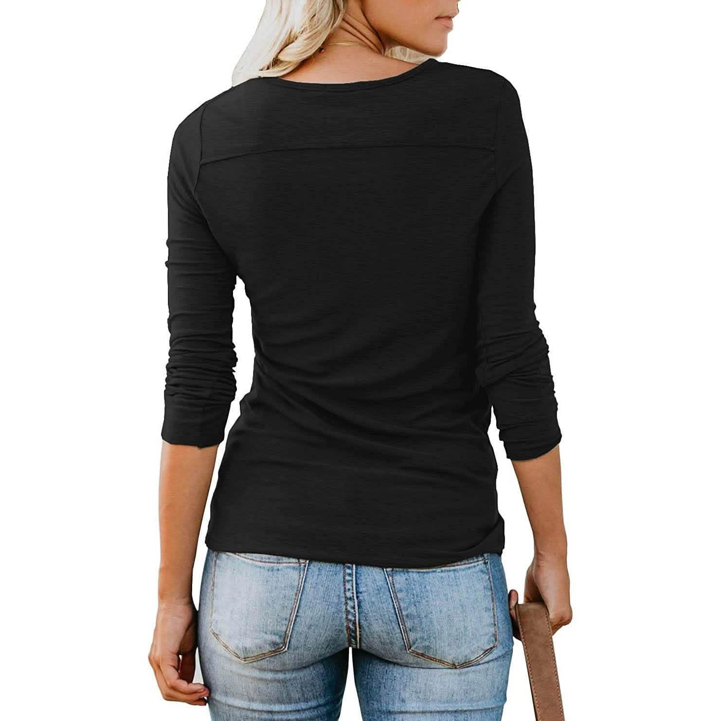 Women's Short/Long Sleeve Henley Button up T Shirt Casual Basic Tops Blouse DailySale