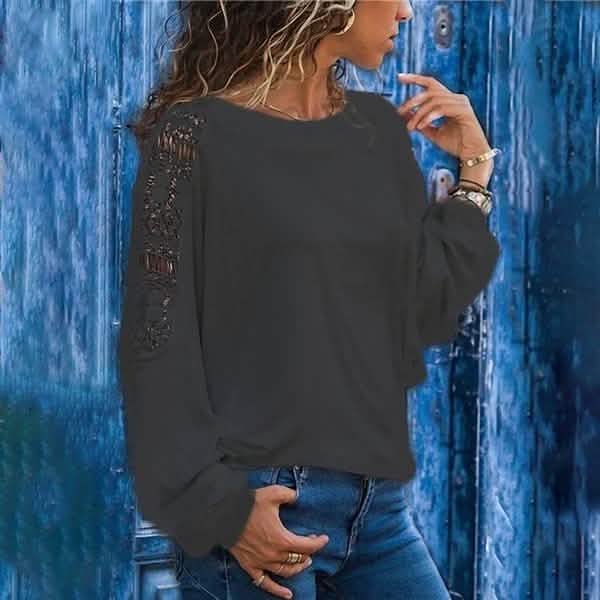 Womens Solid Color Hollow Out Pullovers Loose T-shirts DailySale