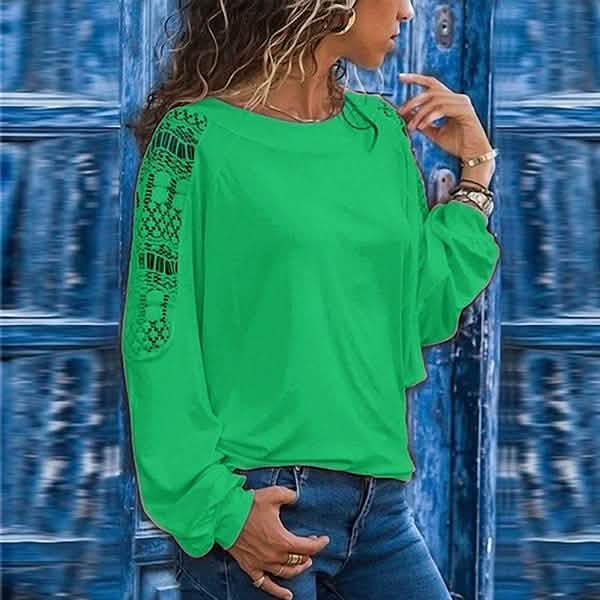 Womens Solid Color Hollow Out Pullovers Loose T-shirts DailySale