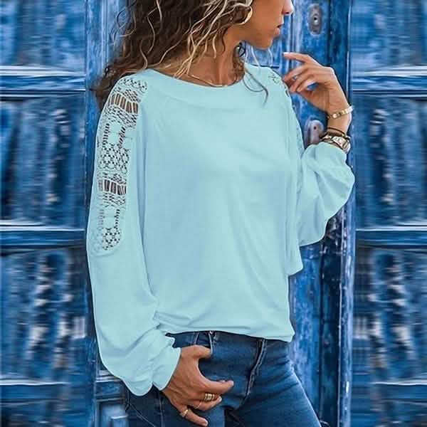 Womens Solid Color Hollow Out Pullovers Loose T-shirts DailySale