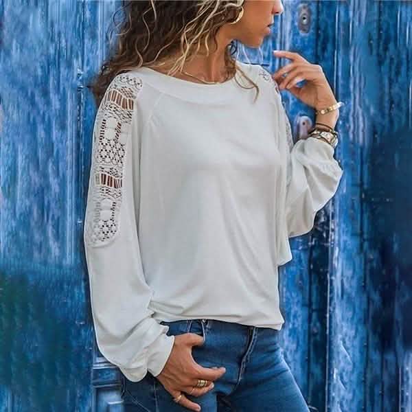 Womens Solid Color Hollow Out Pullovers Loose T-shirts DailySale