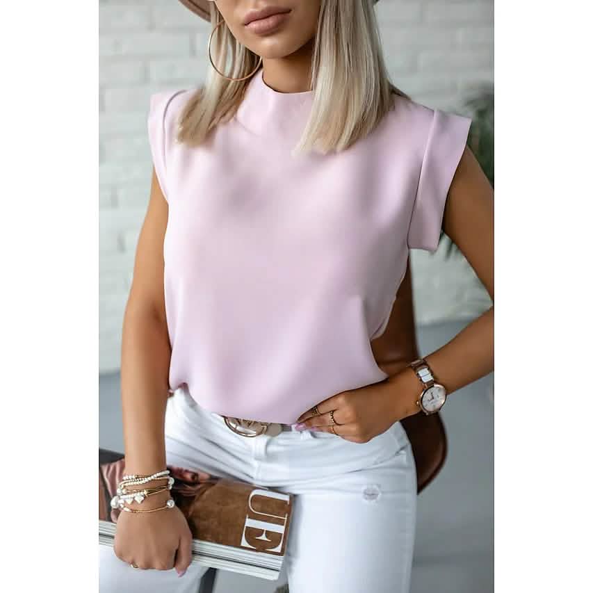Women's Solid Color Patchwork Stand Collar Top DailySale