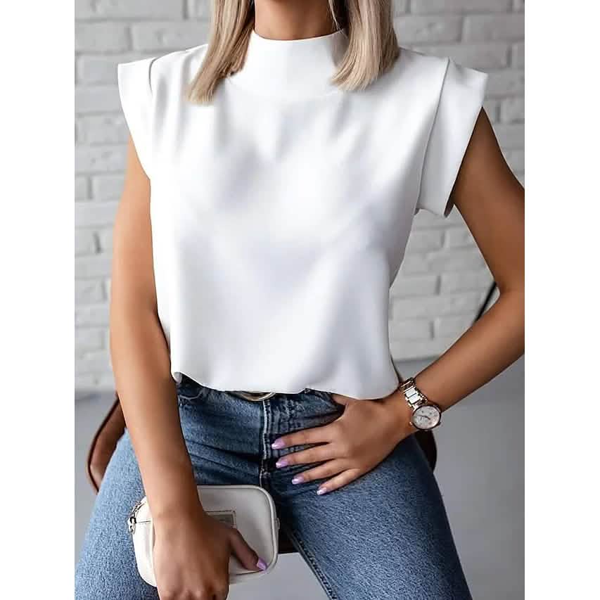 Women's Solid Color Patchwork Stand Collar Top DailySale