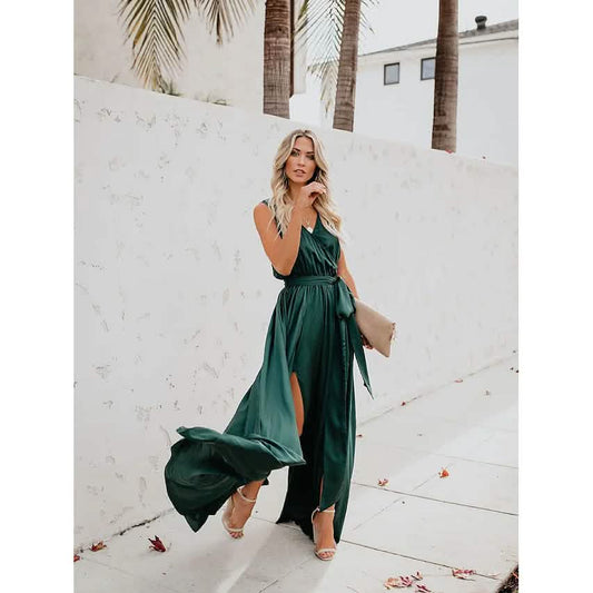 Women's Solid Color Slit Tie Maxi Dress DailySale