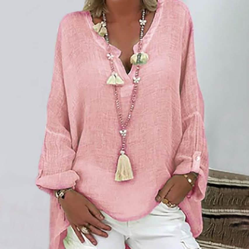 Women's Solid Colored Long Sleeve Button V Neck Basic Top DailySale