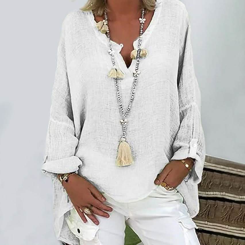 Women's Solid Colored Long Sleeve Button V Neck Basic Top DailySale