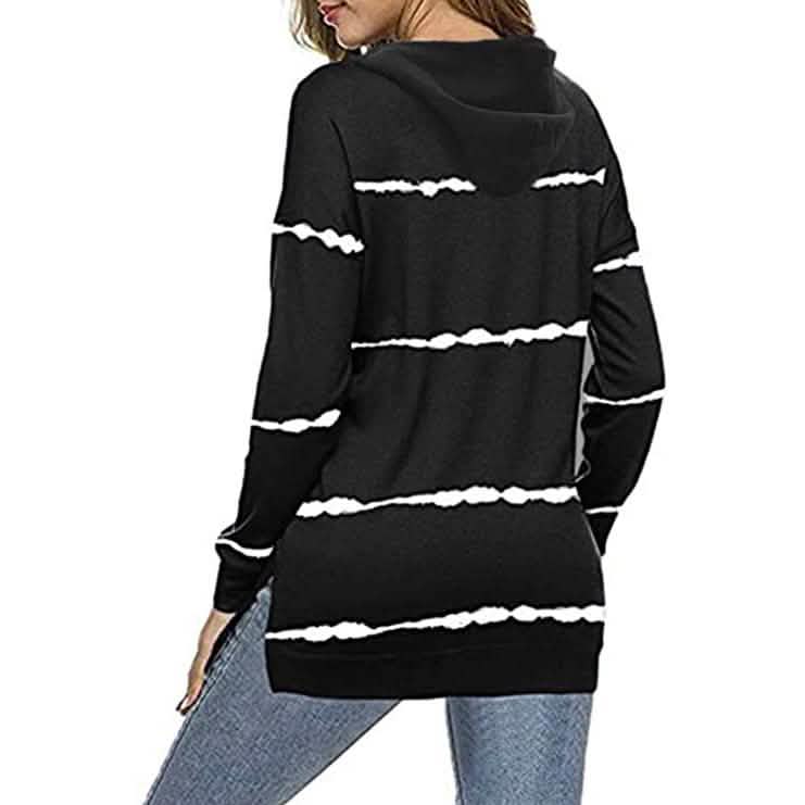 Women's Striped Printed Long Sleeve Drawstring Pullover Hoodie DailySale