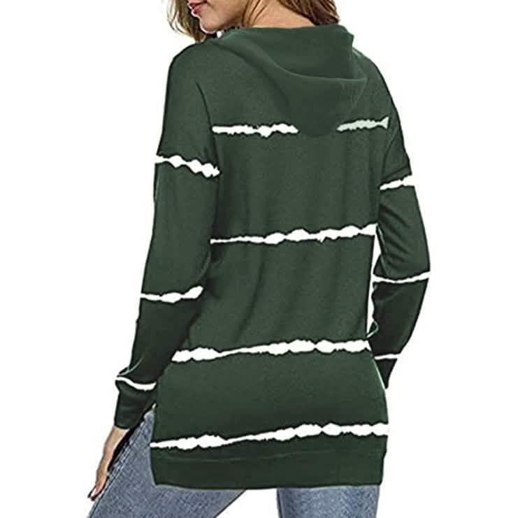 Women's Striped Printed Long Sleeve Drawstring Pullover Hoodie DailySale