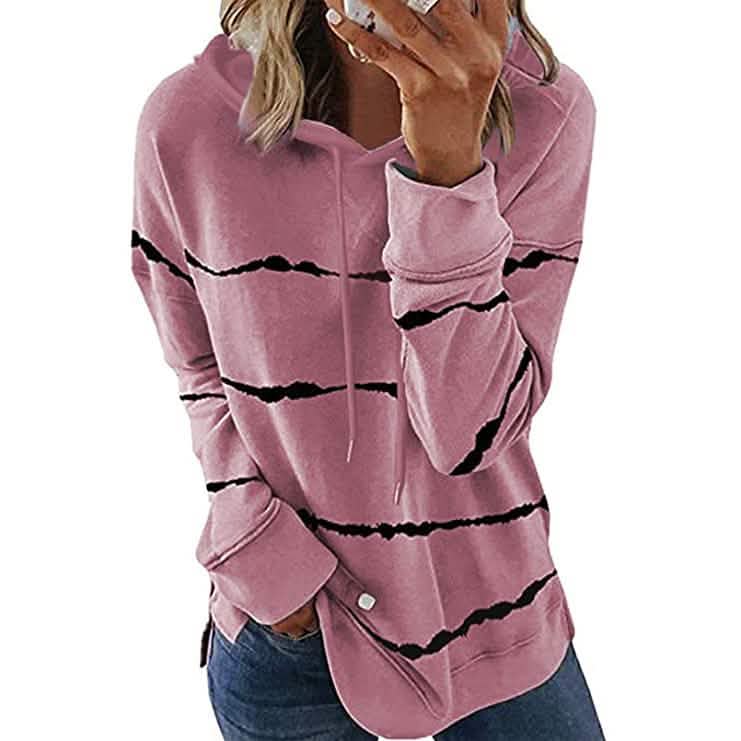 Women's Striped Printed Long Sleeve Drawstring Pullover Hoodie DailySale