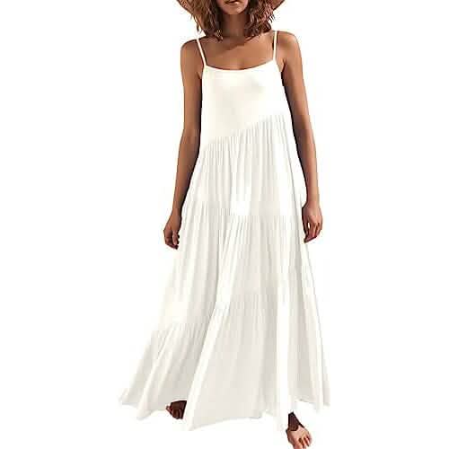 Women's Summer Casual Loose Sleeveless Spaghetti Strap Asymmetric Tiered Beach Maxi Long Dress DailySale