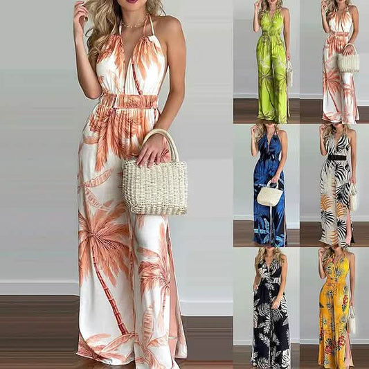 Women's Summer New Digital Printing Colorful Slit Jumpsuit DailySale