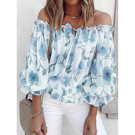 Women's T-Shirt Floral Print Off Shoulder Top Puff Sleeves DailySale