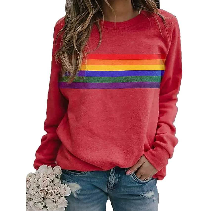 Women's T shirt Rainbow Graphic Long Sleeve Round Neck Tops DailySale