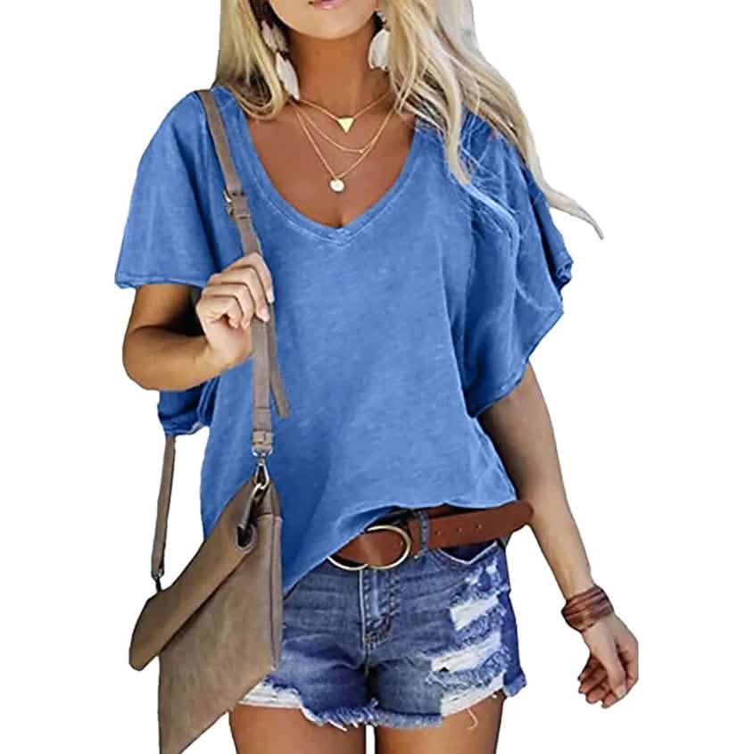 Women's T-Shirt Solid V-Neck Basic Casual Top DailySale