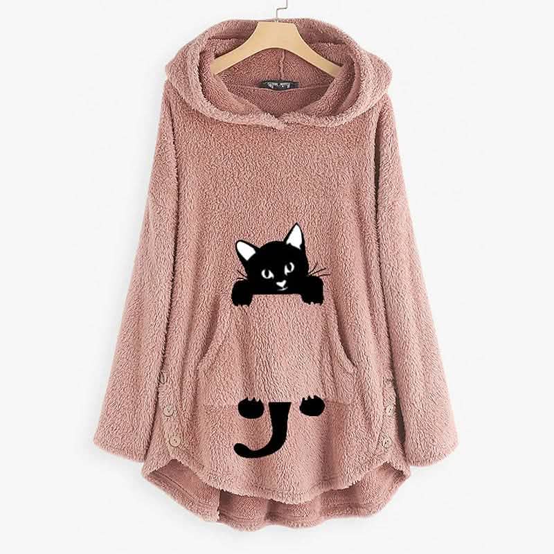 Women's Teddy Coat Cat Animal Front Pocket Hoodies DailySale
