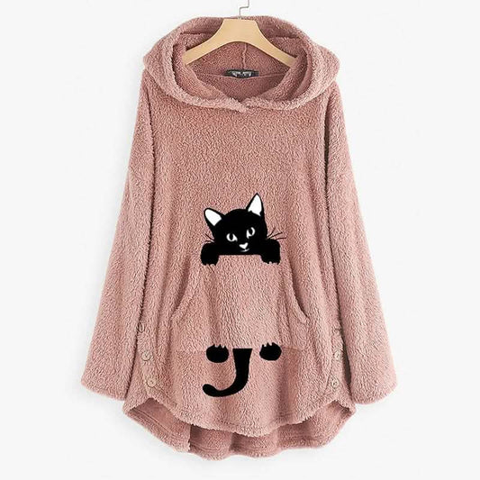 Women's Teddy Coat Cat Animal Front Pocket Hoodies DailySale