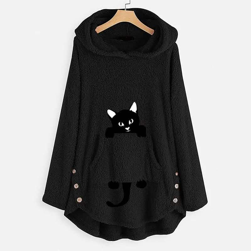 Women's Teddy Coat Cat Animal Front Pocket Hoodies DailySale