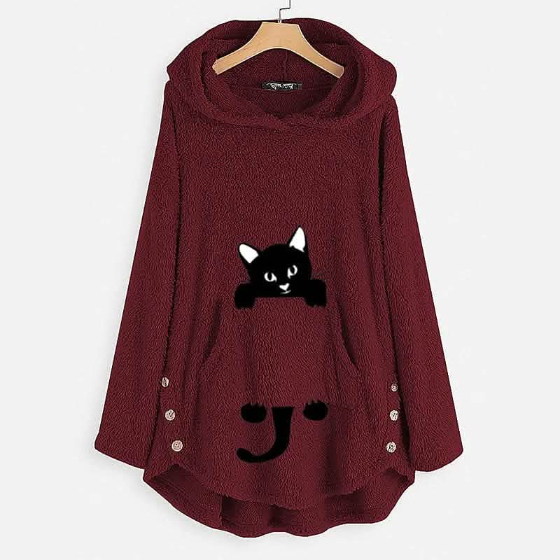 Women's Teddy Coat Cat Animal Front Pocket Hoodies DailySale