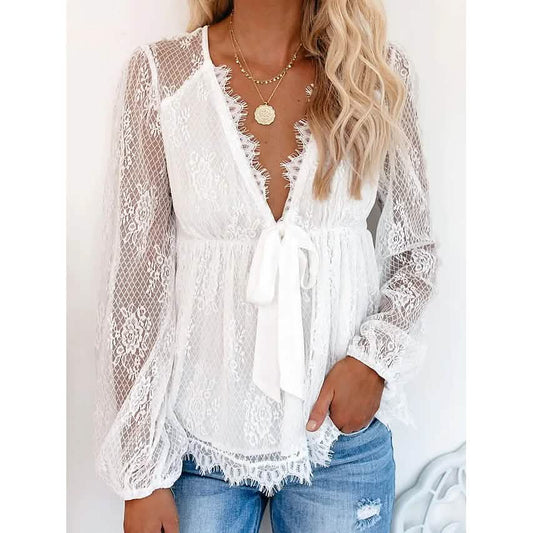 Women's Tunic Blouse Eyelet Top V Neck Tops DailySale