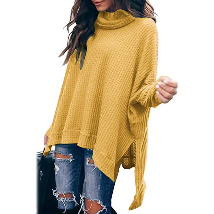 Women's Turtle Cowl Neck Long Batwing Sleeve Sweater DailySale