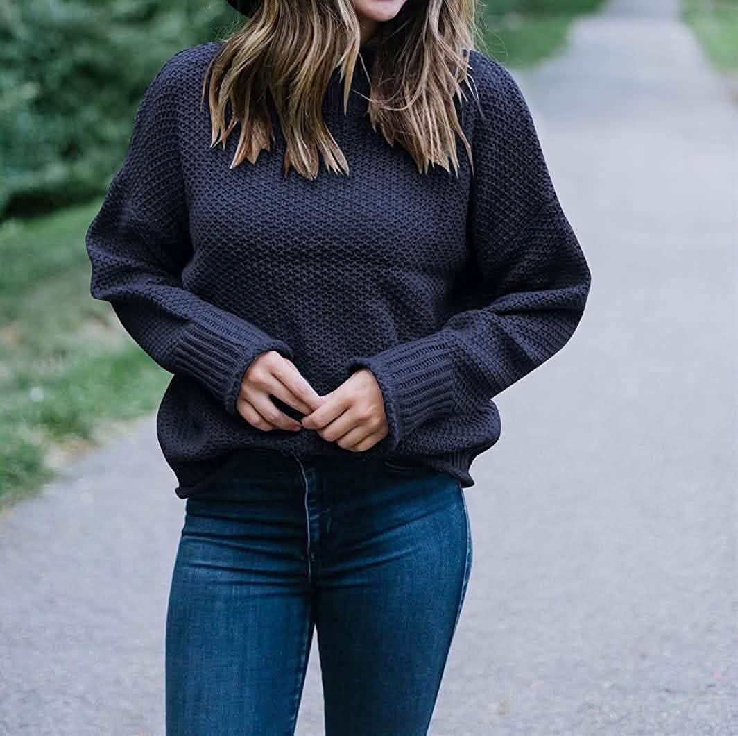 Women's Turtleneck Batwing Sleeve Loose Oversized Chunky Knitted Pullover Sweater Jumper Tops DailySale