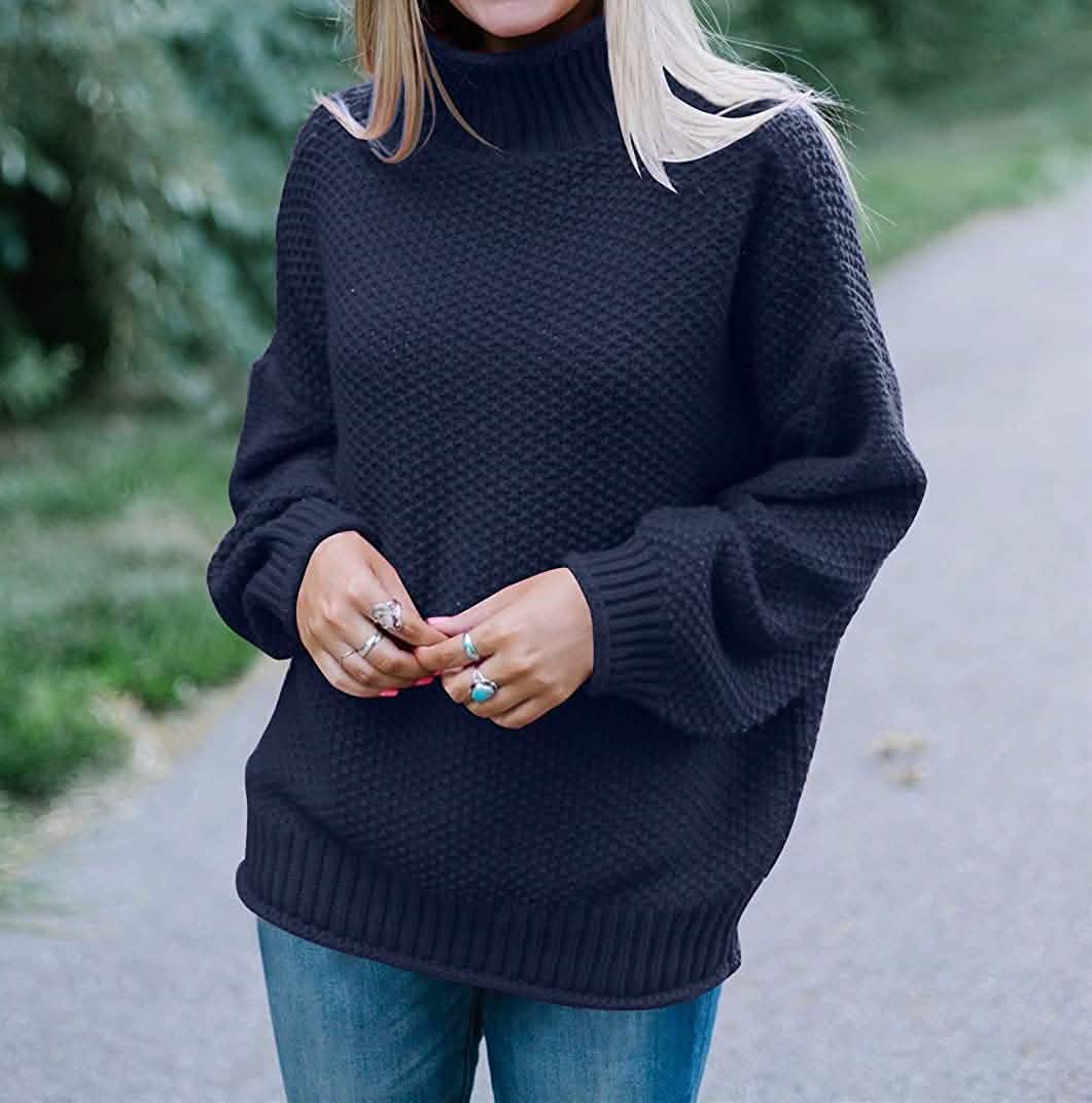 Women's Turtleneck Batwing Sleeve Loose Oversized Chunky Knitted Pullover Sweater Jumper Tops DailySale