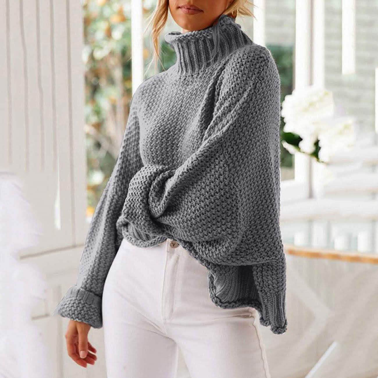 Women's Turtleneck Batwing Sleeve Loose Oversized Chunky Knitted Pullover Sweater Jumper Tops DailySale