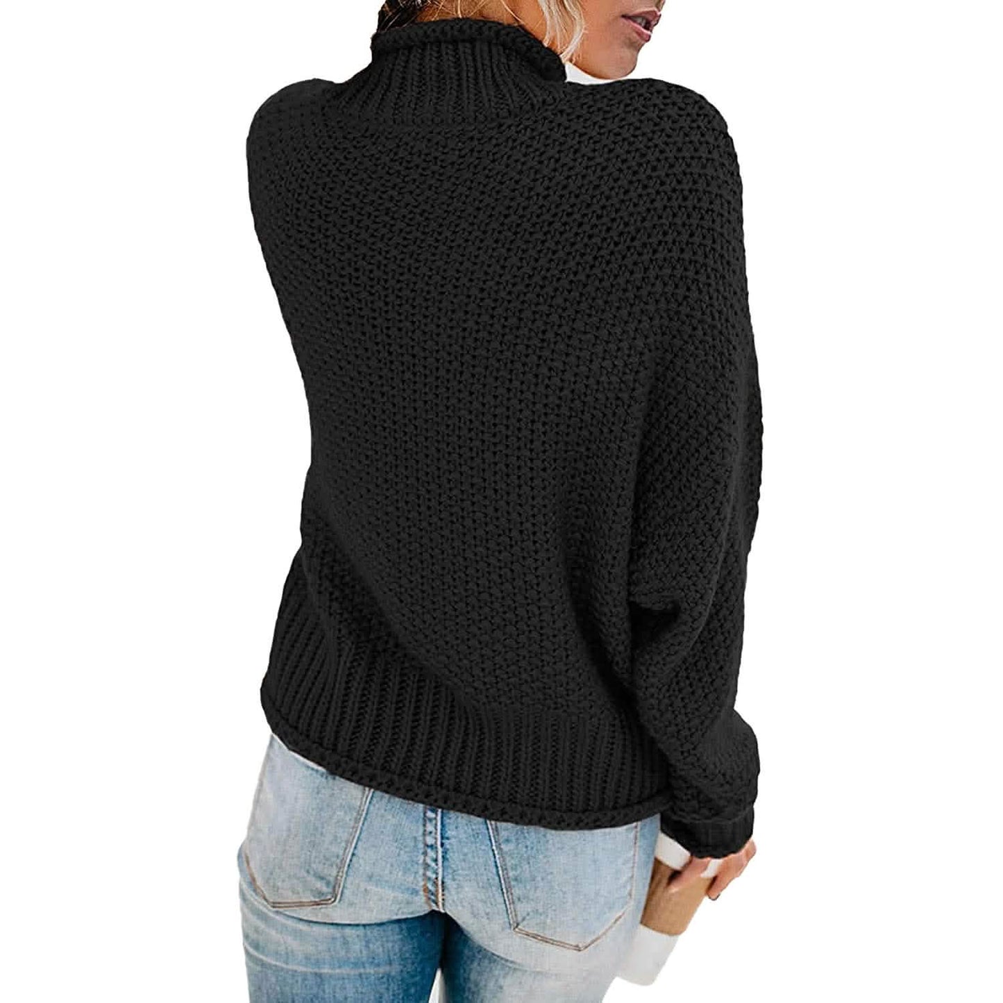 Women's Turtleneck Batwing Sleeve Loose Oversized Chunky Knitted Pullover Sweater Jumper Tops DailySale