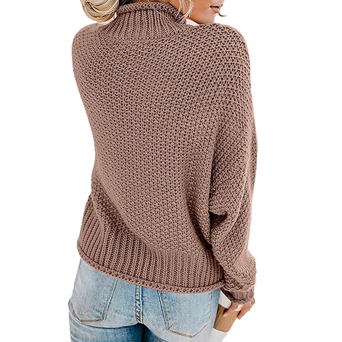 Women's Turtleneck Batwing Sleeve Loose Oversized Chunky Knitted Pullover Sweater Jumper Tops DailySale