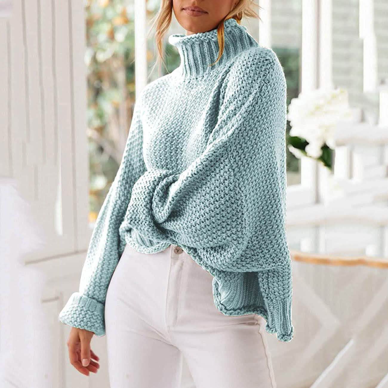 Women's Turtleneck Batwing Sleeve Loose Oversized Chunky Knitted Pullover Sweater Jumper Tops DailySale
