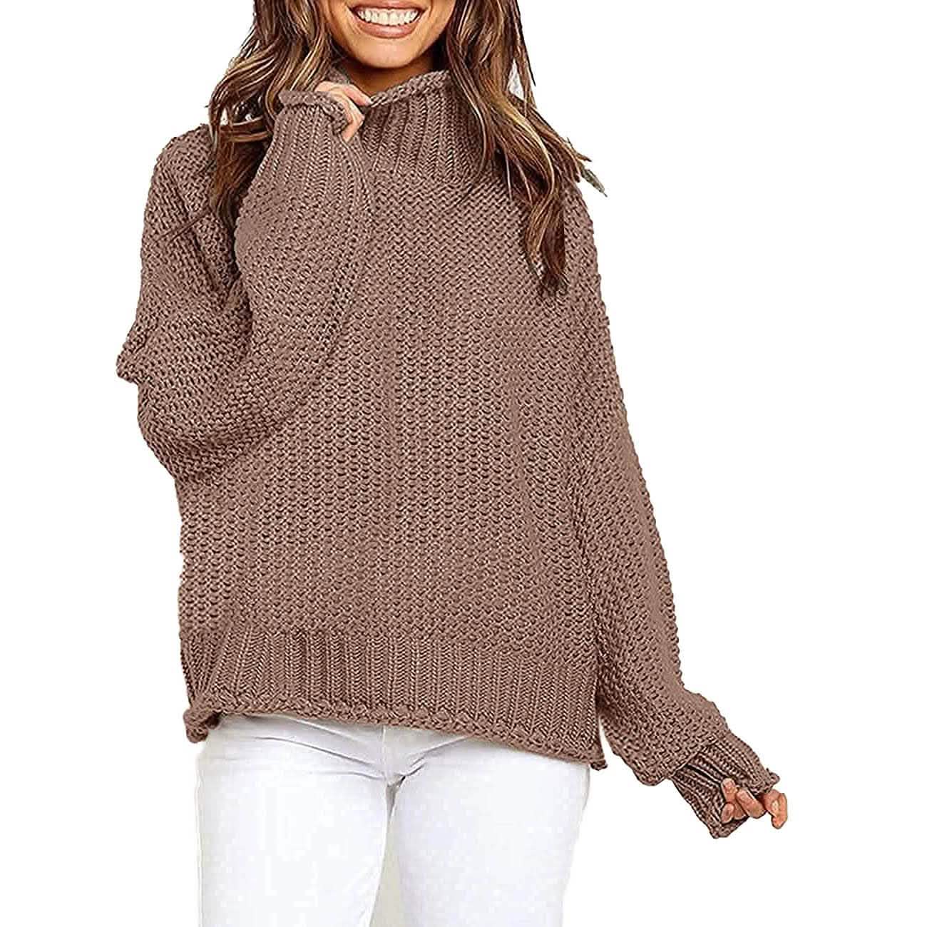 Women's Turtleneck Batwing Sleeve Loose Oversized Chunky Knitted Pullover Sweater Jumper Tops DailySale