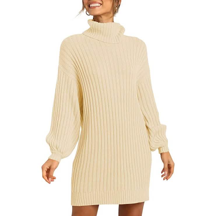 Women's Turtleneck Long Lantern Sleeve Casual Loose Oversized Sweater Dress DailySale